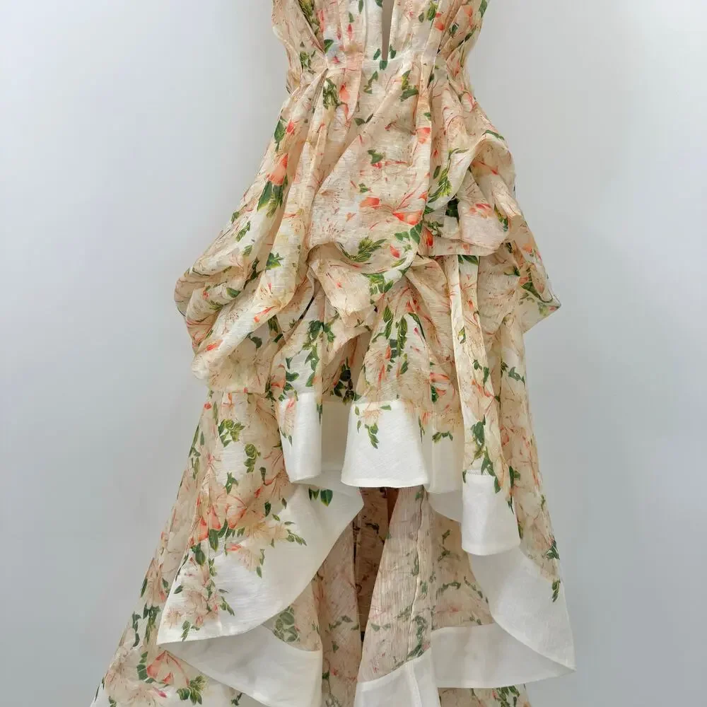 ZIMMERMANN Natura Draped Strapless Dress High-Low Azalea Floral 0 (US4) - Picture 5 of 16